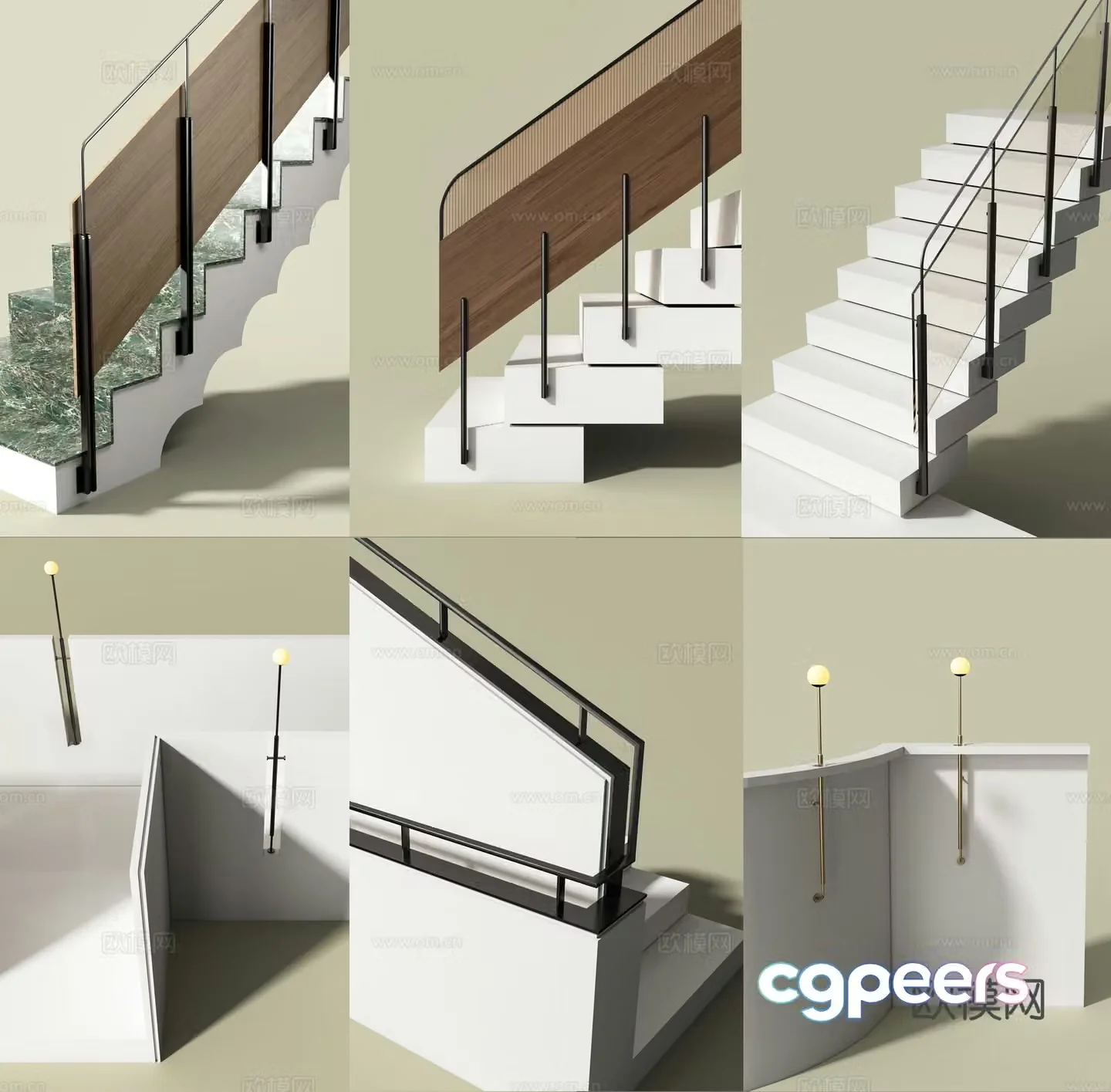 Modern stair railing 3d model
