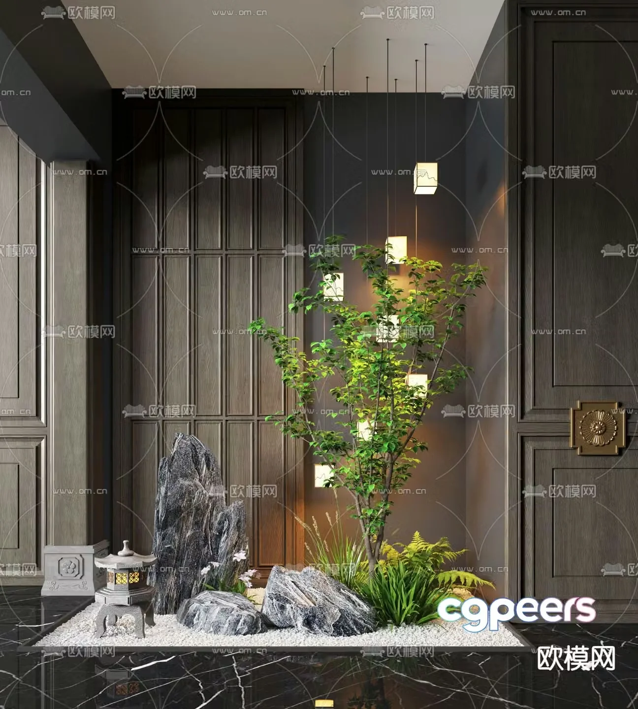 Indoor landscape plant landscaping rockery 3d model