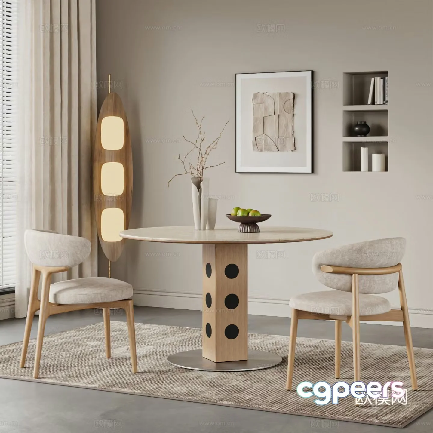 Wasabi Restaurant Dining table and chairs Log style Nordic Middle style Carpet Dining table Floor lamp 3D model
