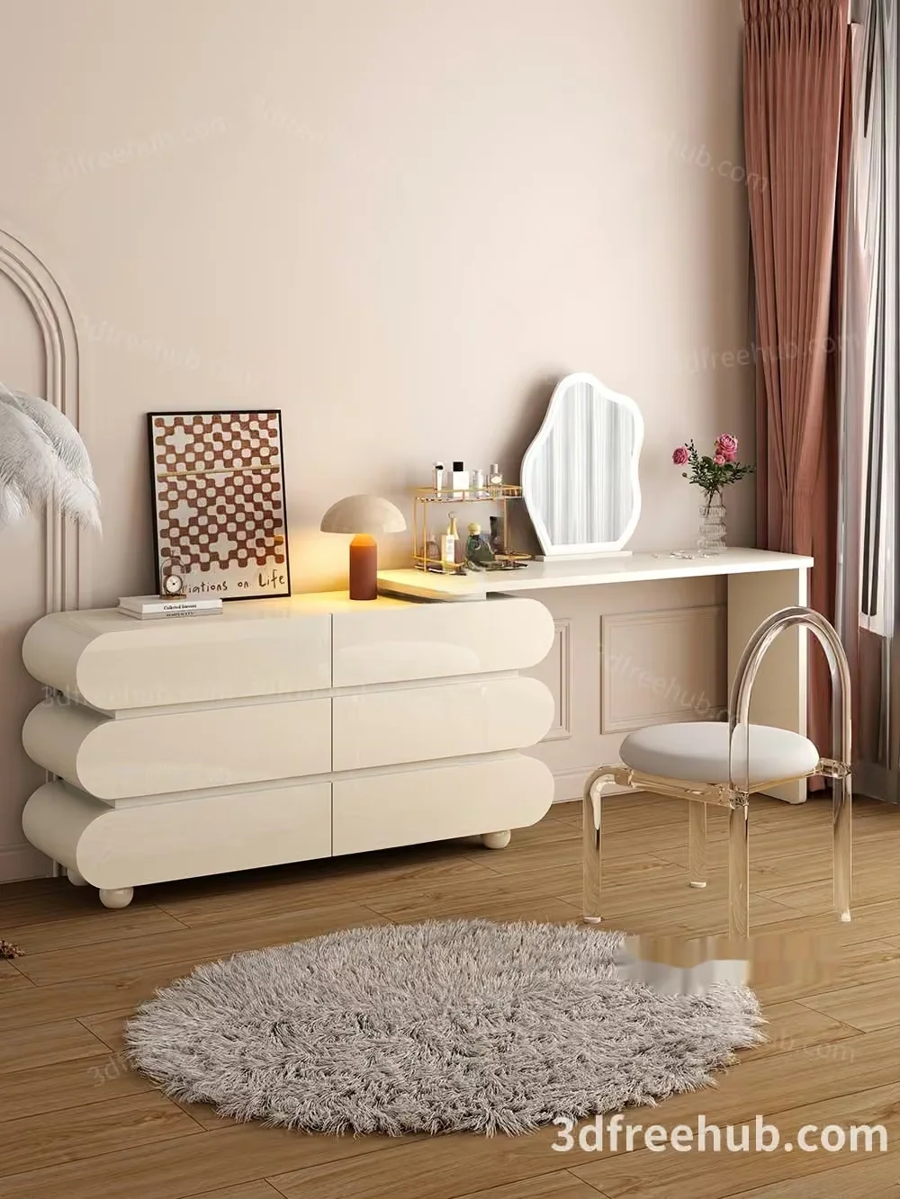 Modern Dresser And Mirror 3D Model – 20942 – VRAY Render