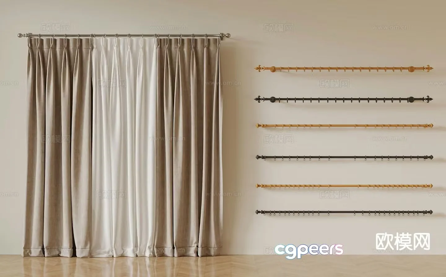 curtain rod roman rod curtain gauze curtain 3d model