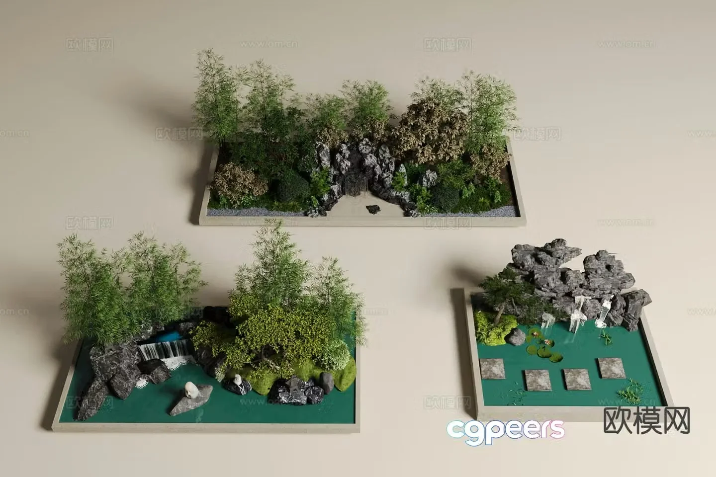Chinese rockery waterscape courtyard landscape sketch 3D model
