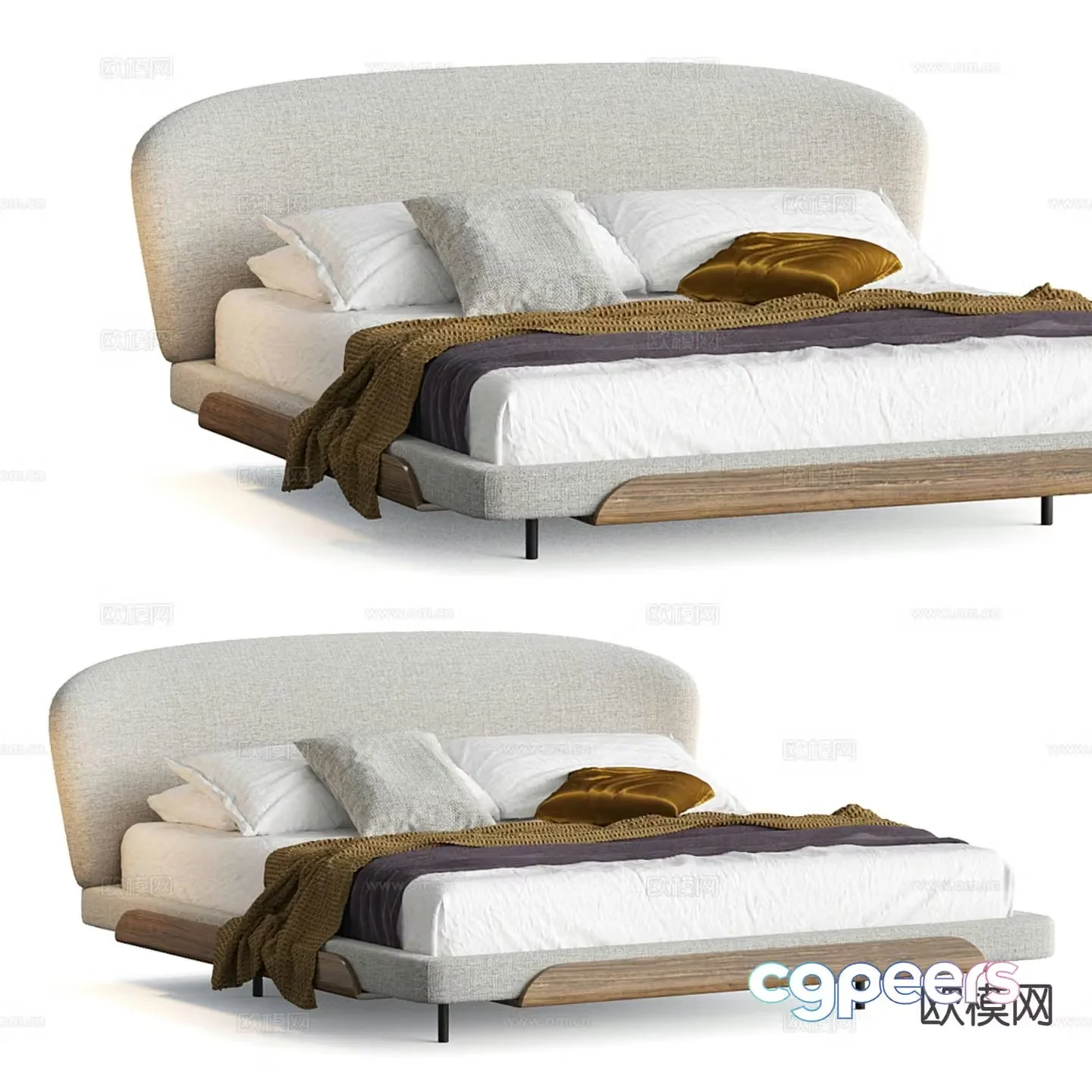 Italian minimalist double bed 3D model