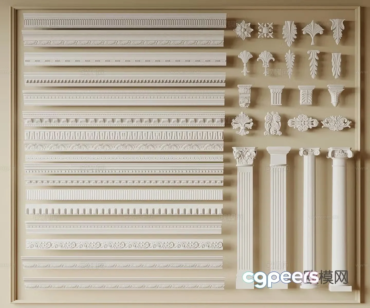 French gypsum line corner line carved lamp plate Roman column decorative lines top corner line 3d model
