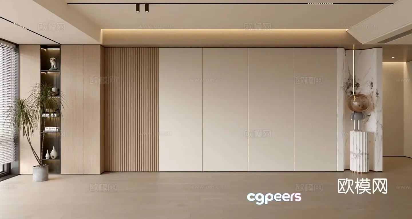Modern simple sofa background wall modern ornament balcony cabinet living room cabinet wood veneer background wall 3d model