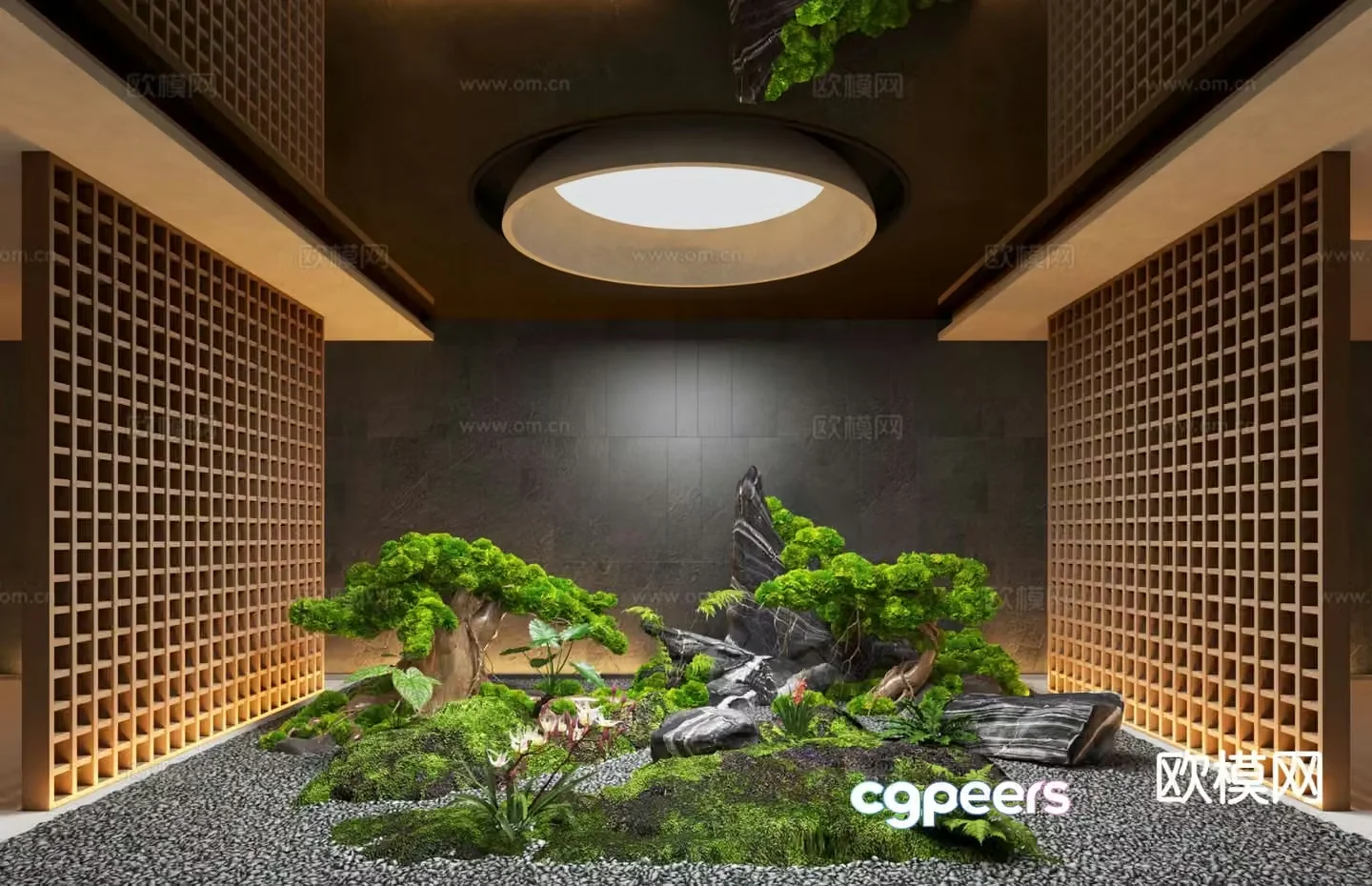 New Chinese style indoor landscape pine tree landscaping dry landscape landscaping 3D model
