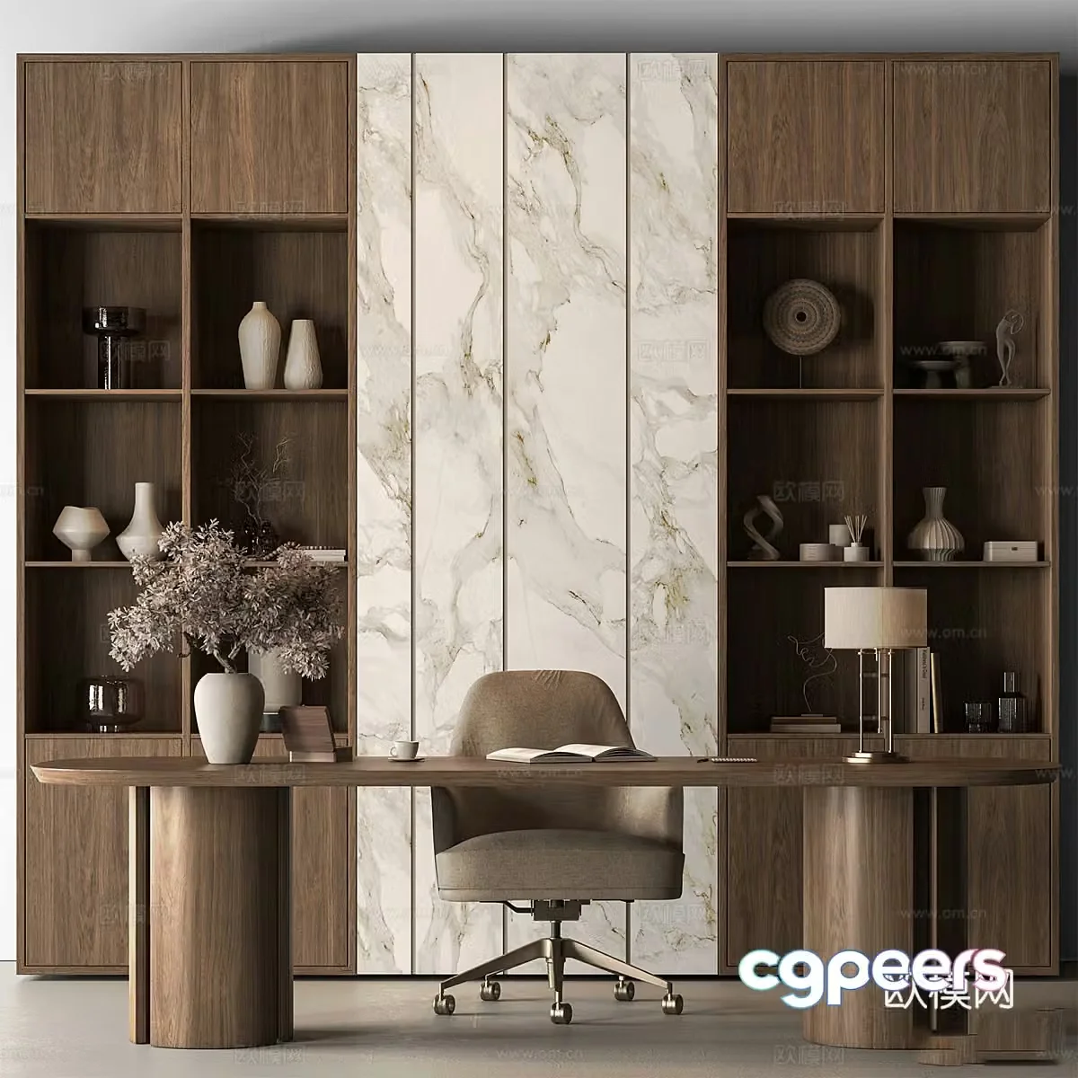 New Chinese style office bookcase desk chair office desk chair 3d model