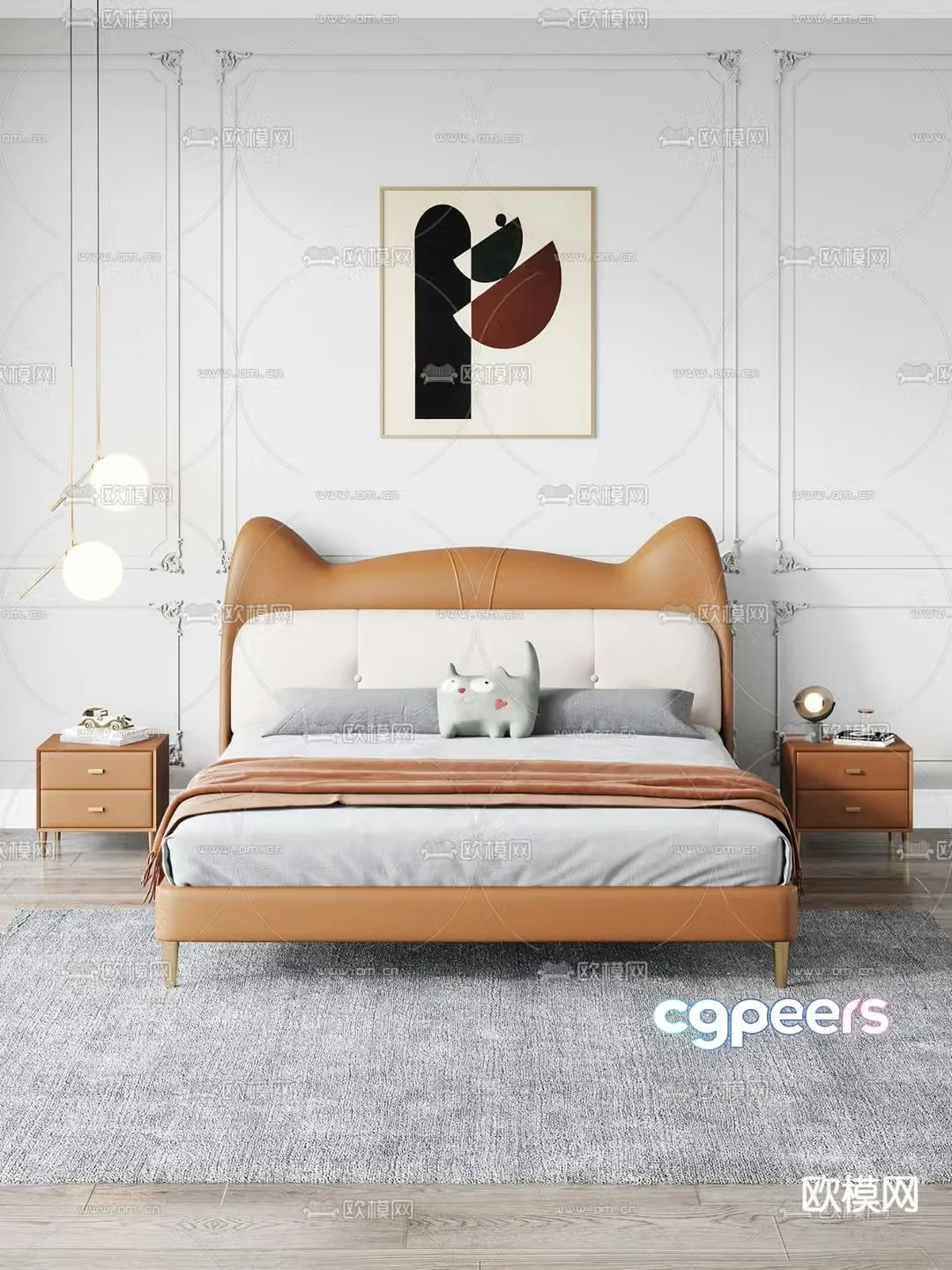 Modern orange leather children’s bed 3d model
