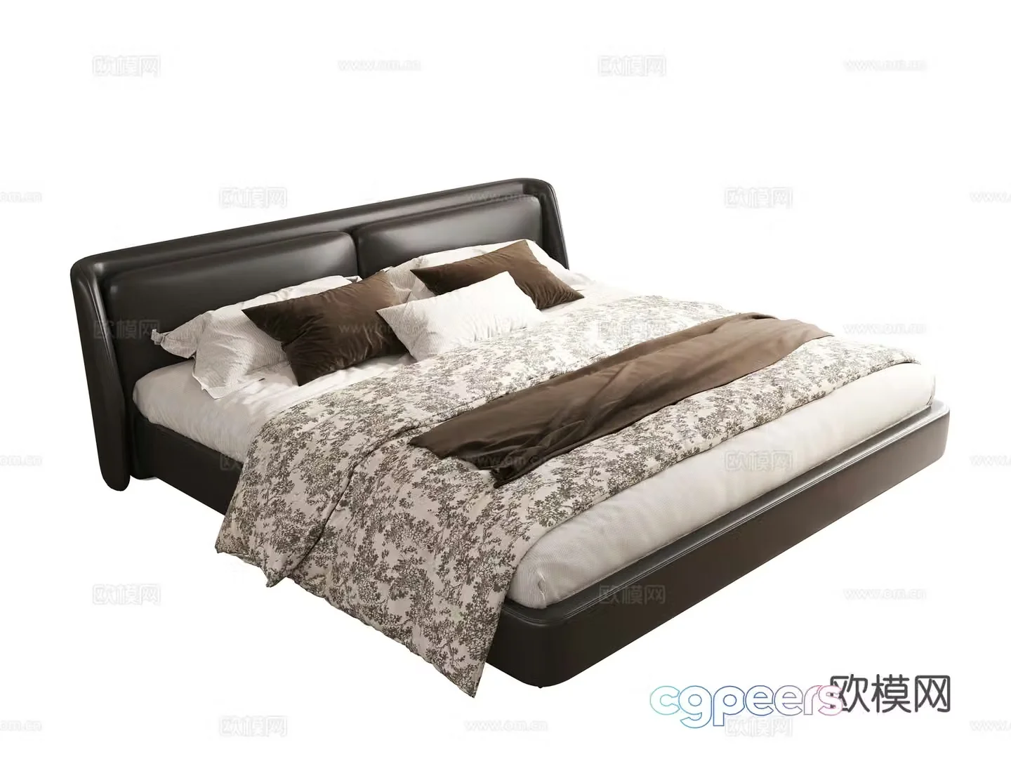 Modern double bed leather double bed master bedroom secondary bed senior bed black double bed 3d model