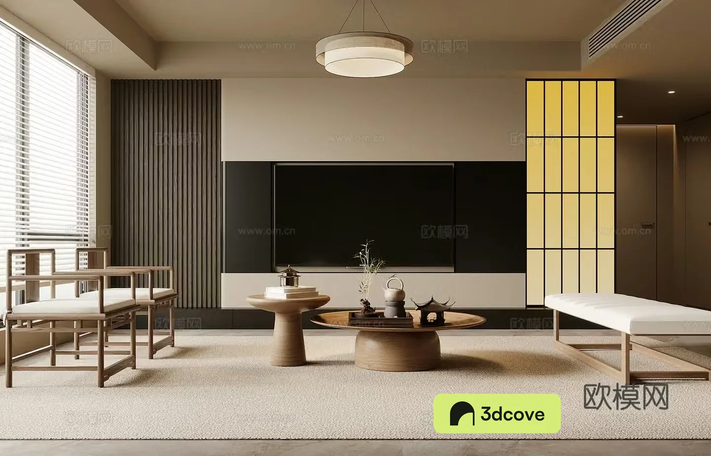 Living room Song style living room TV background wall TV cabinet sofa coffee table combination