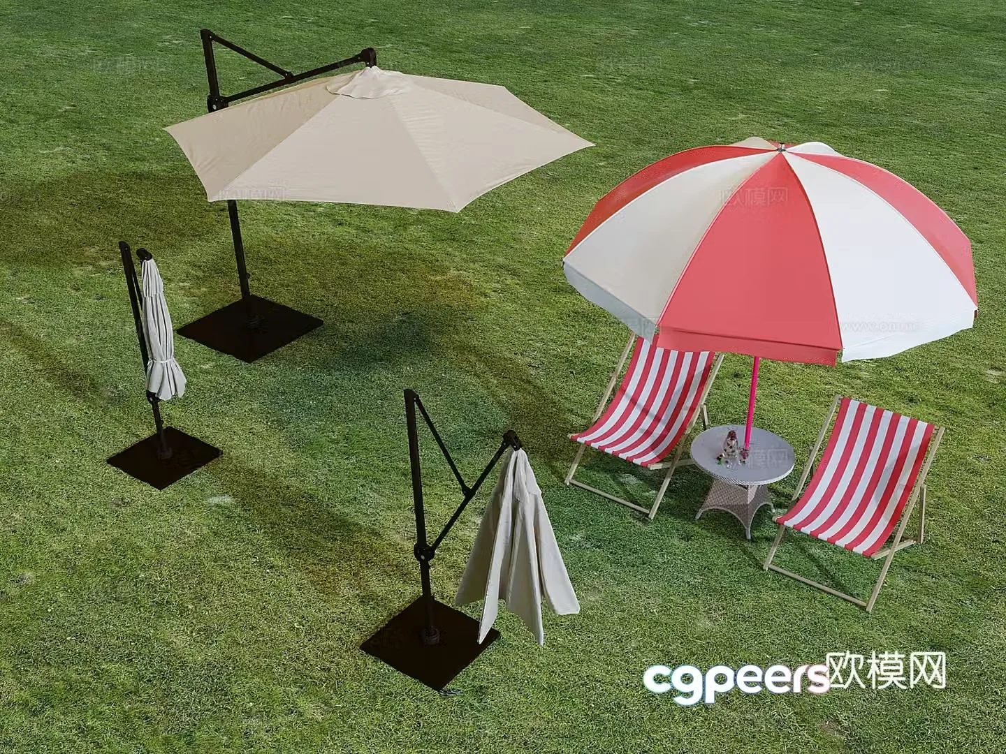Outdoor awning parasol folding parasol folding chair 3d model