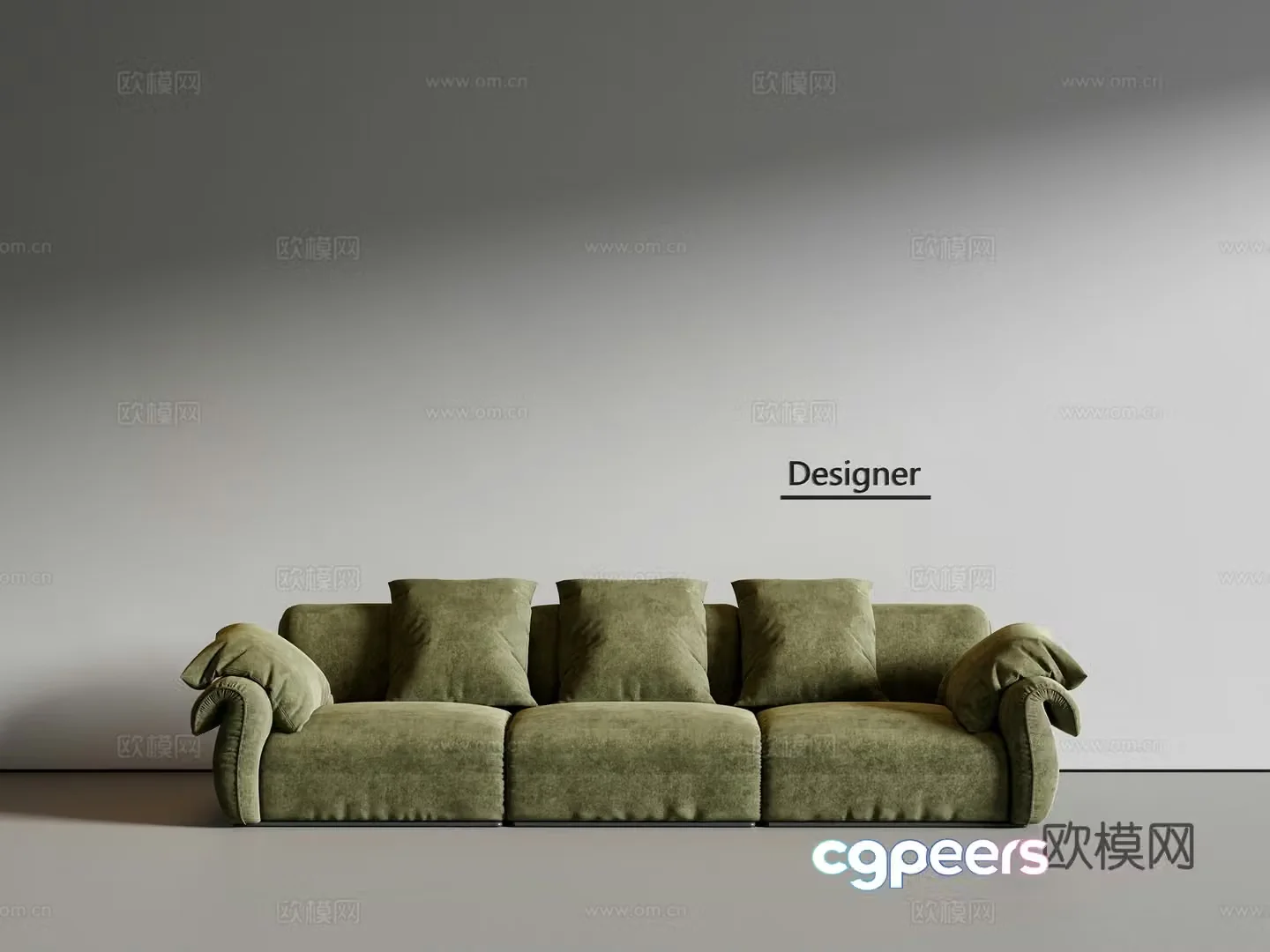 Middle-aged three-person sofa fabric sofa 3D model