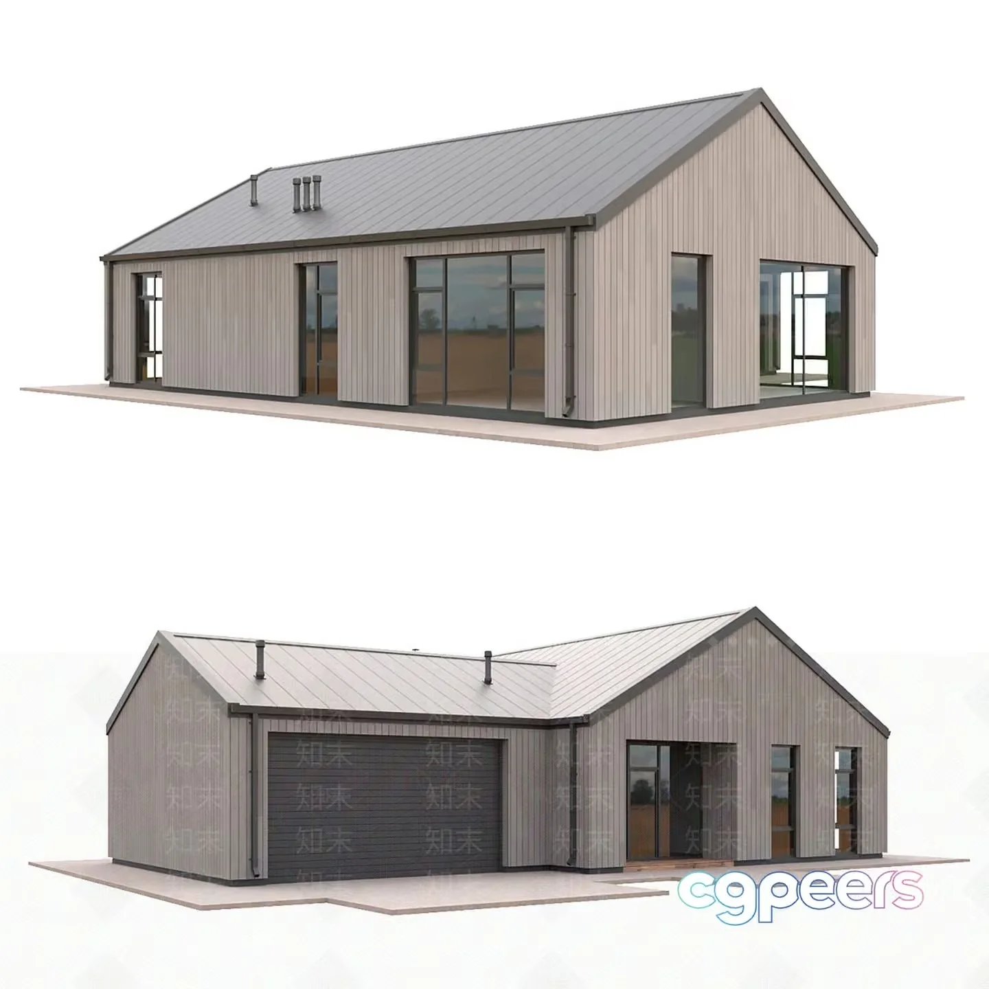 A House With A Garage 3D Model – 11533 – VRAY Render