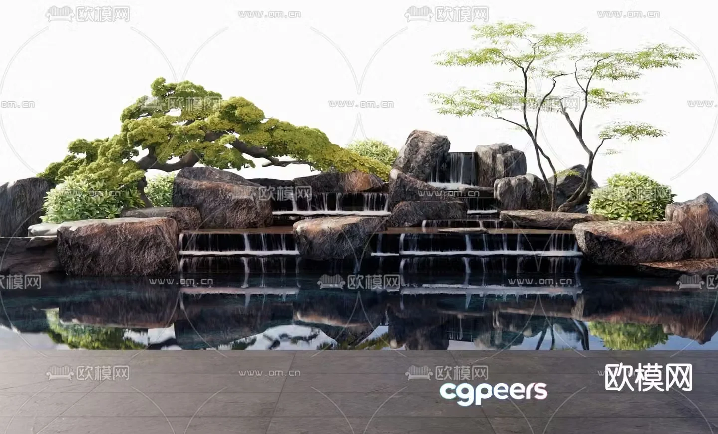 New Chinese style rockery waterscape overlapping water landscape 3D model