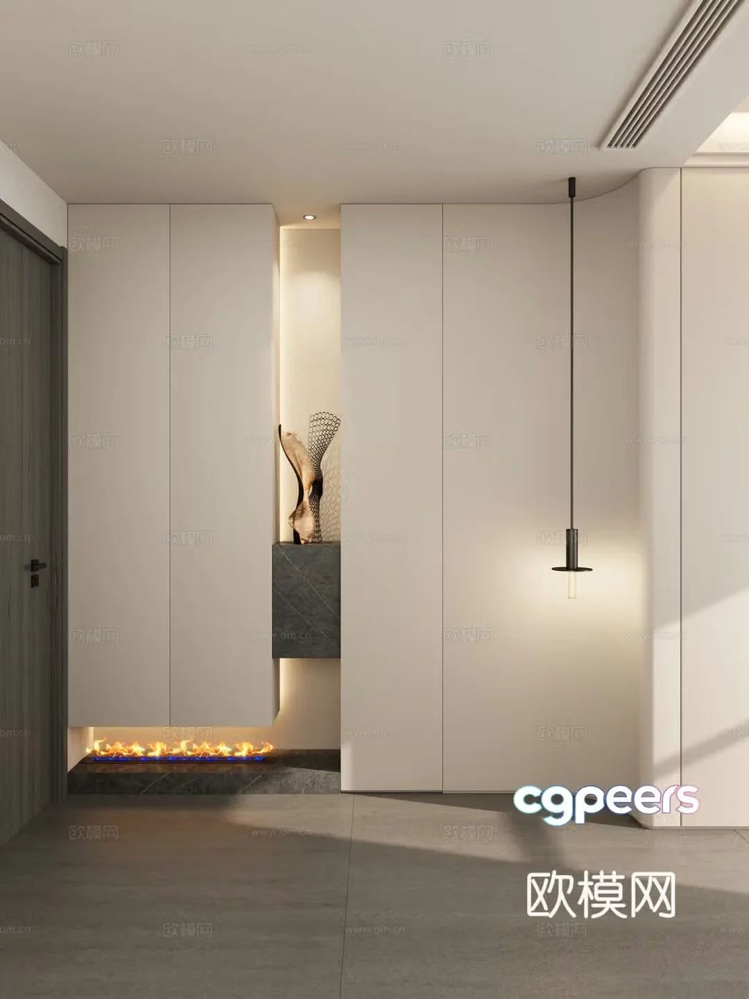 Italian style light luxury style arc shape chandeliers flame fireplace suspended ceiling 3d model