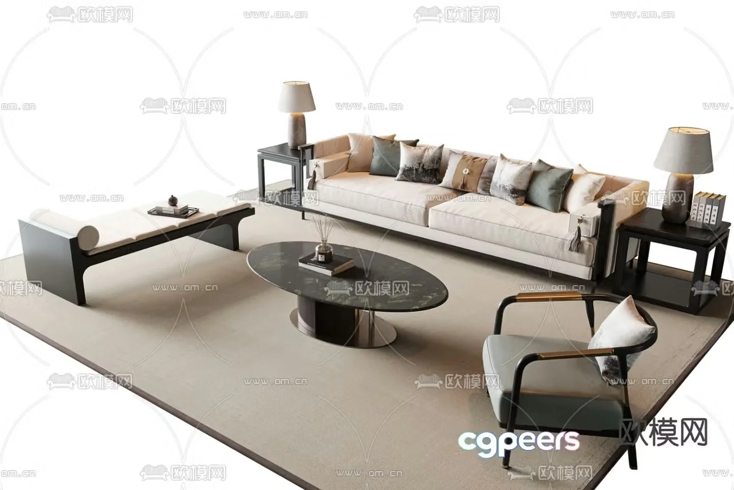 New Chinese style modular sofa 3d model