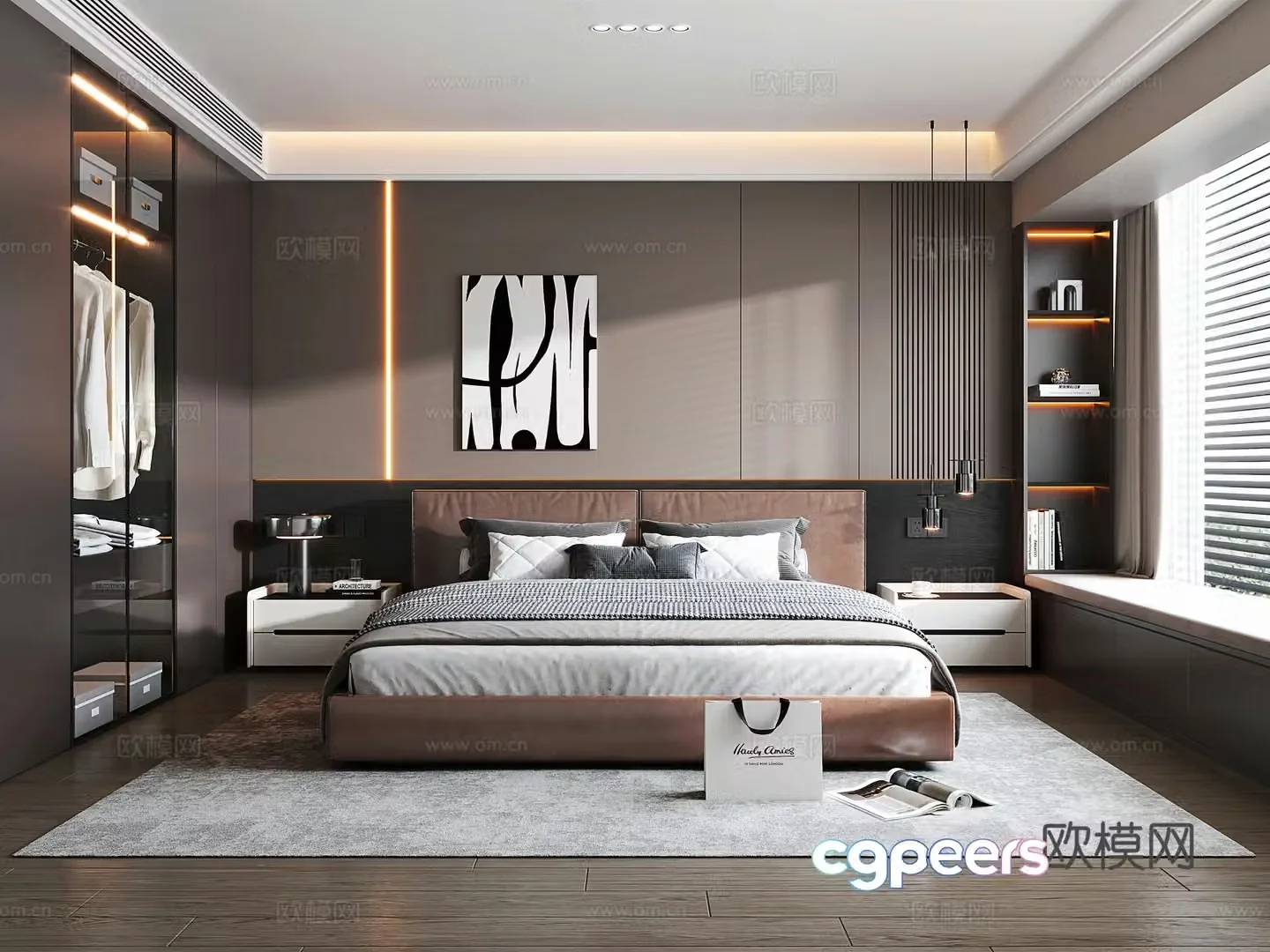 Italian light luxury home bedroom Italian light luxury double bed bed nightstand wardrobe bedside chandeliers lying 3D model