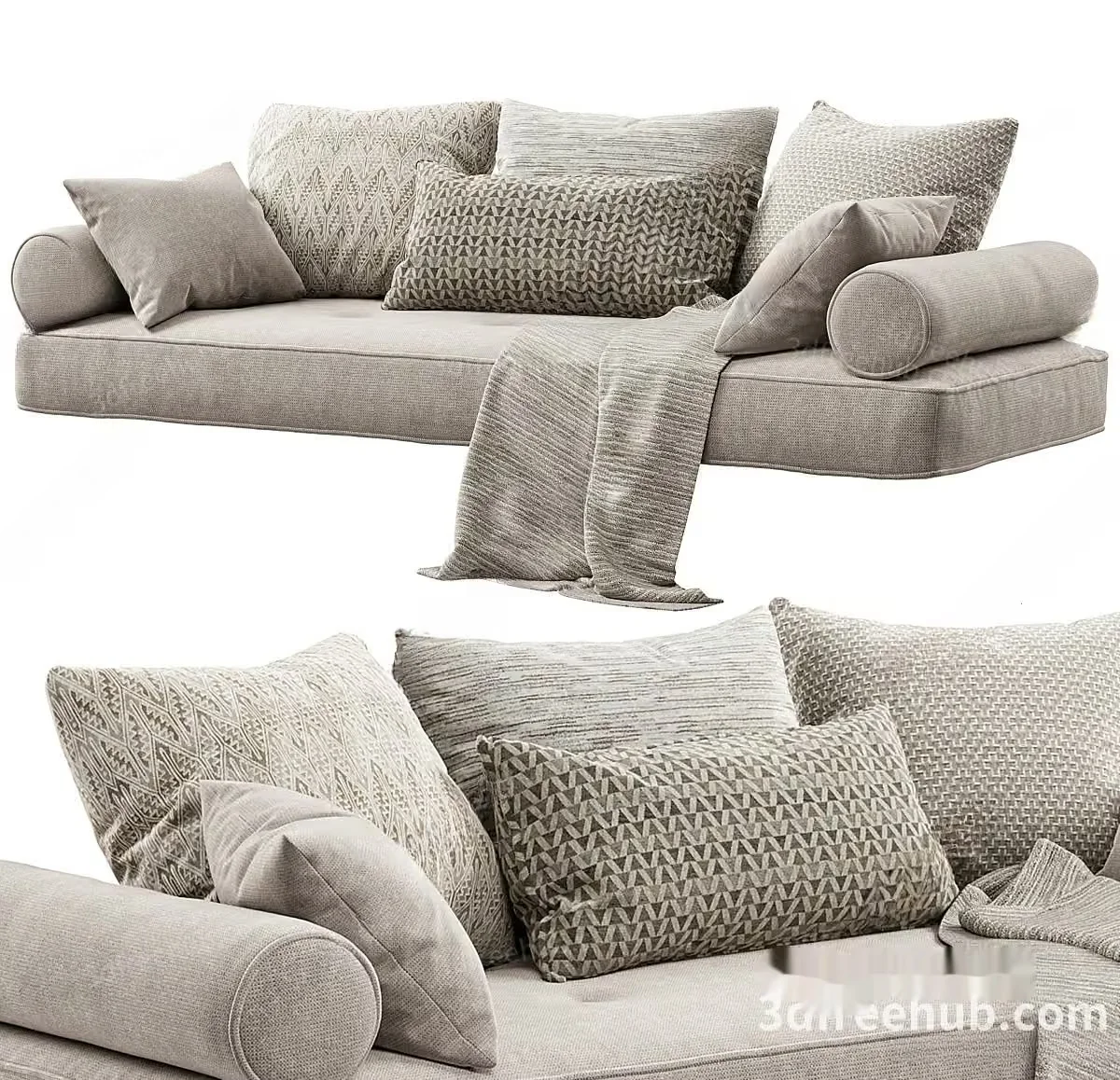 Cozy Beige Couch 3D Model – 19935 – VRAY Render