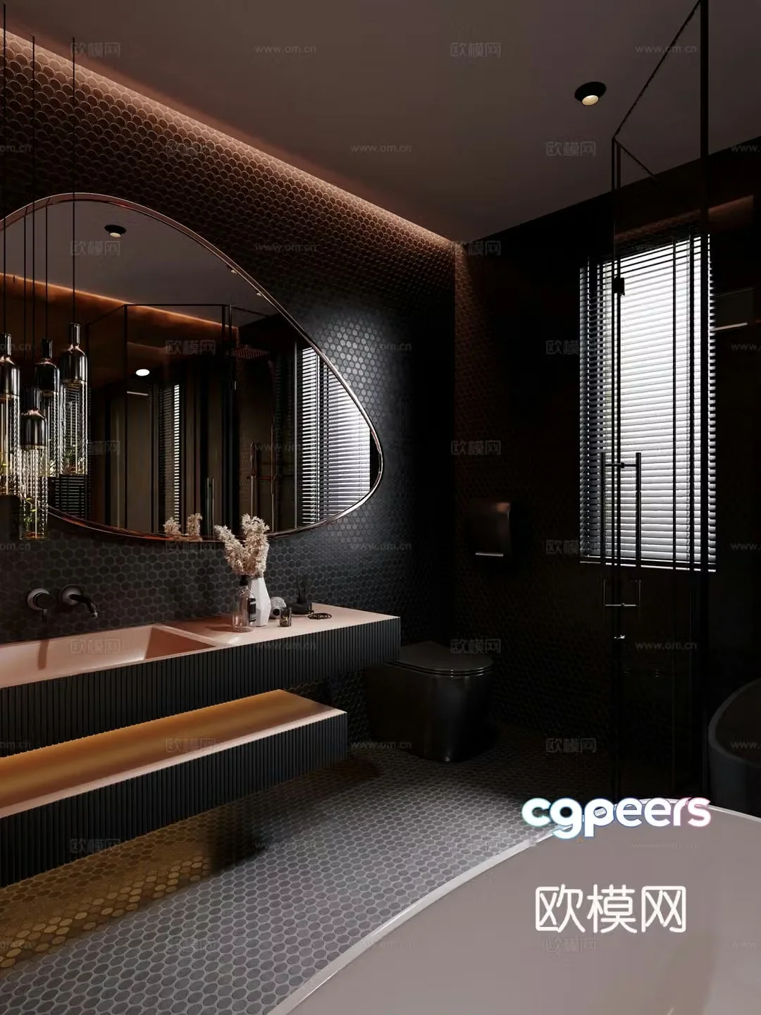 Modern dark style bathroom bathroom cabinet special mirror shower room shower table lamp bathtub 3d model