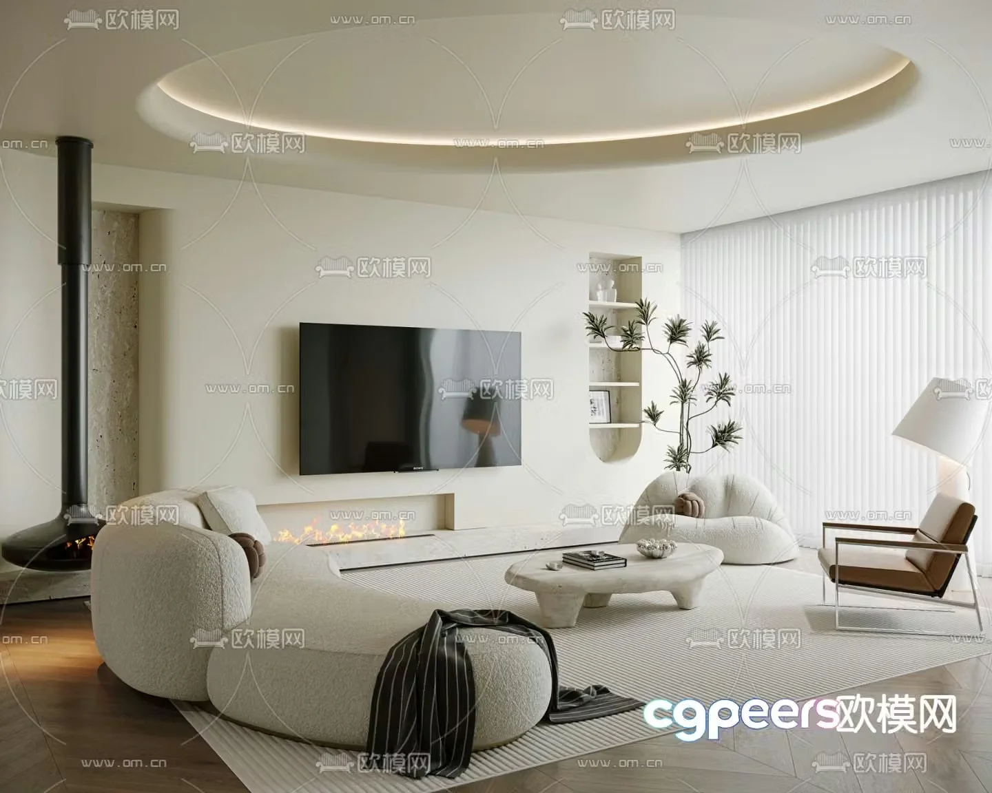 Creamy living room 3d model