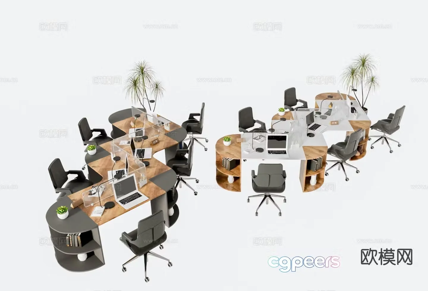 Modern office desk and chair curved desk 3d model