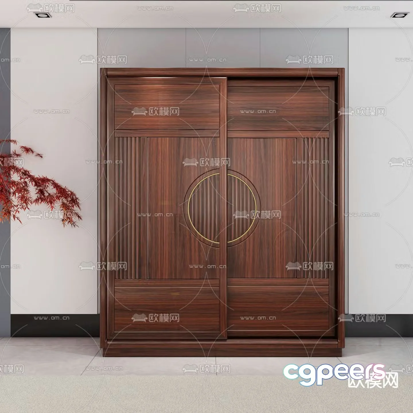 Chinese solid wood wardrobe Wujin wood wardrobe 3D model