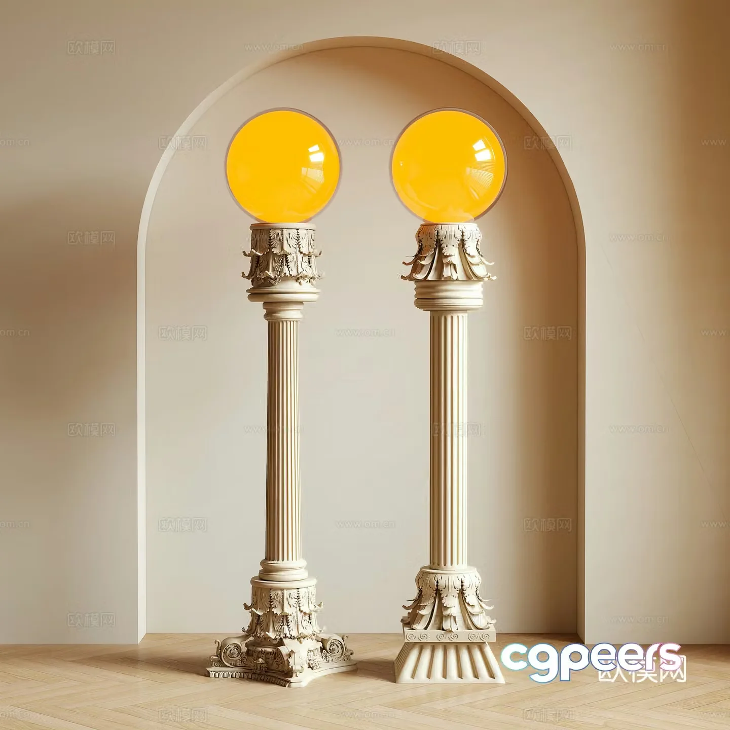 Creamy wind floor lamp gypsum lamp 3d model