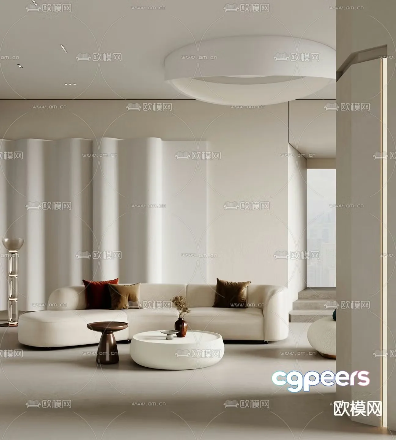 Cream style sofa curved sofa 3d model