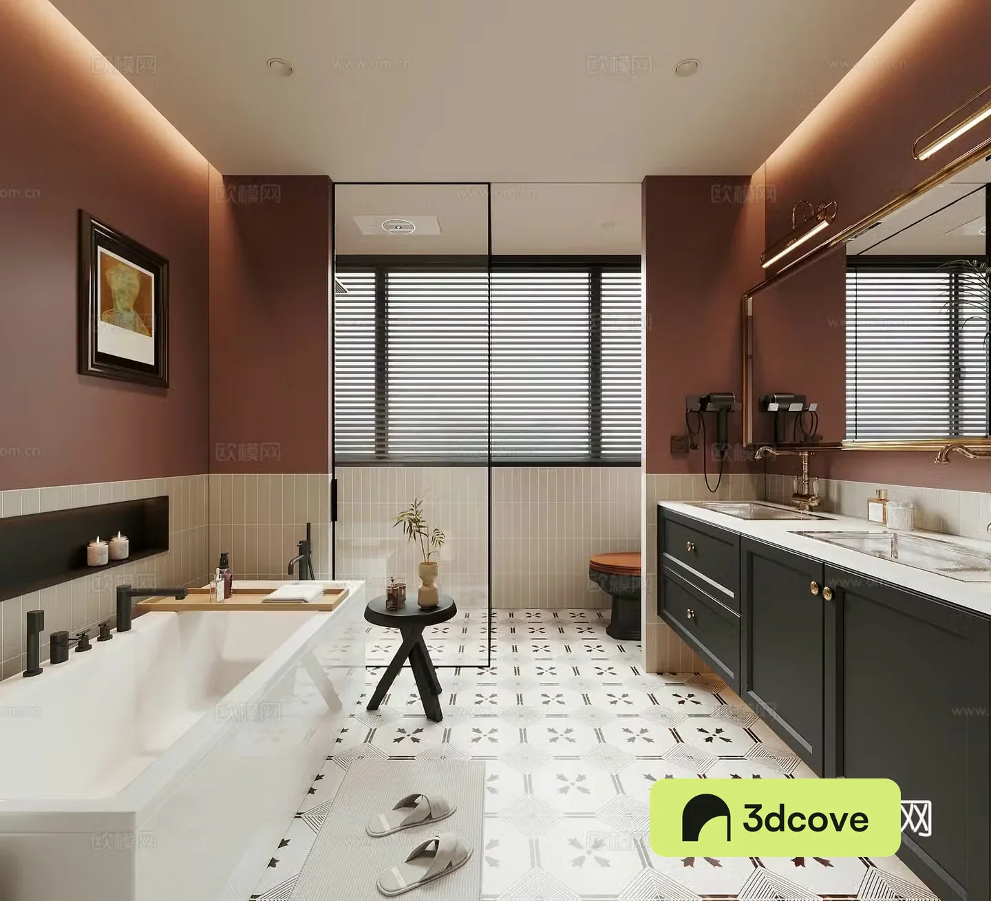 French retro style bathroom cabinet bathtub toilet