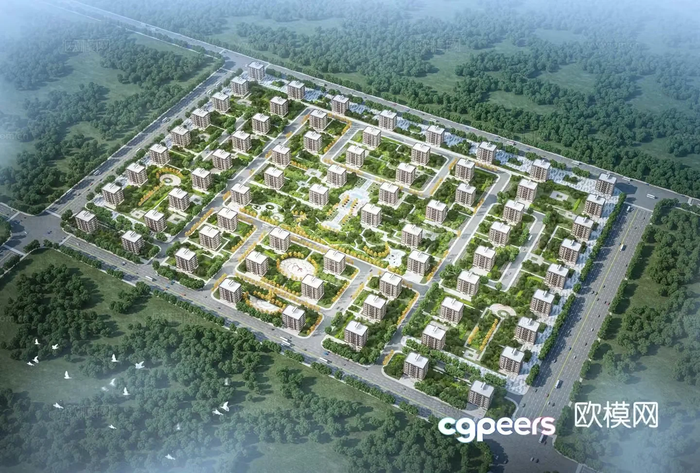 Aerial view 3d model of modern residential complex