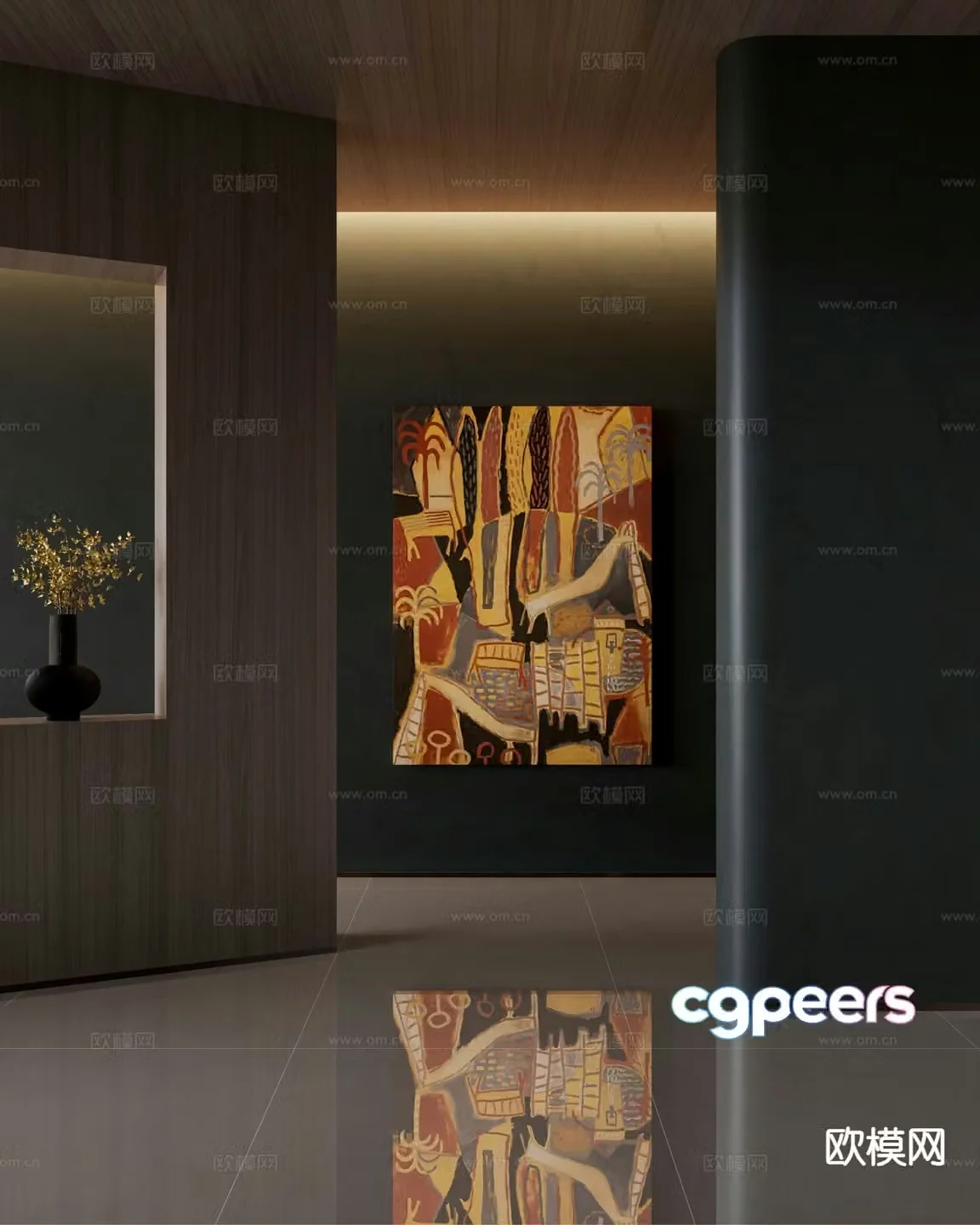 Medieval style abstract painting hanging painting 3d model