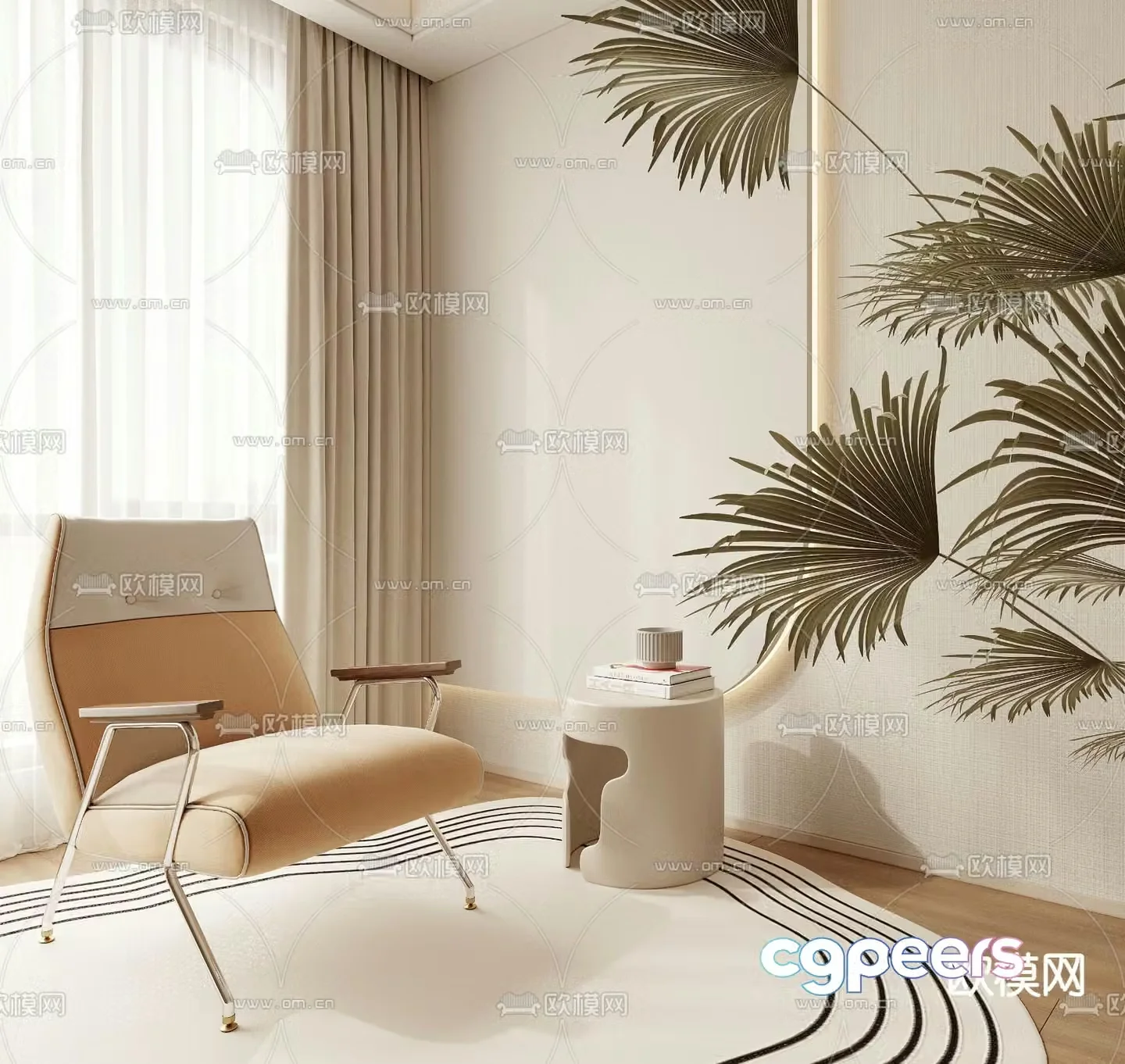Cream style chair leisure chair 3d model