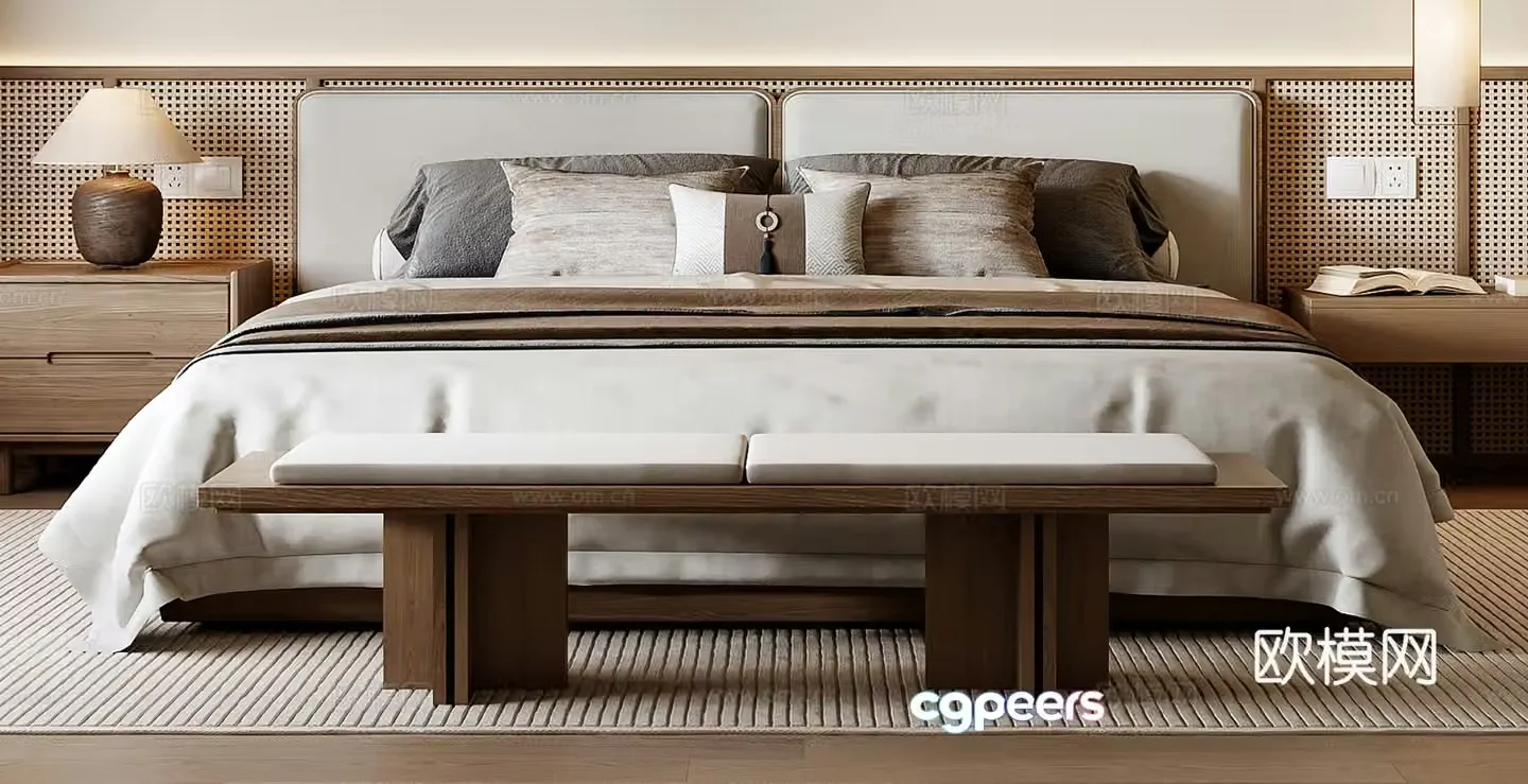 New Chinese style double bed 3D model