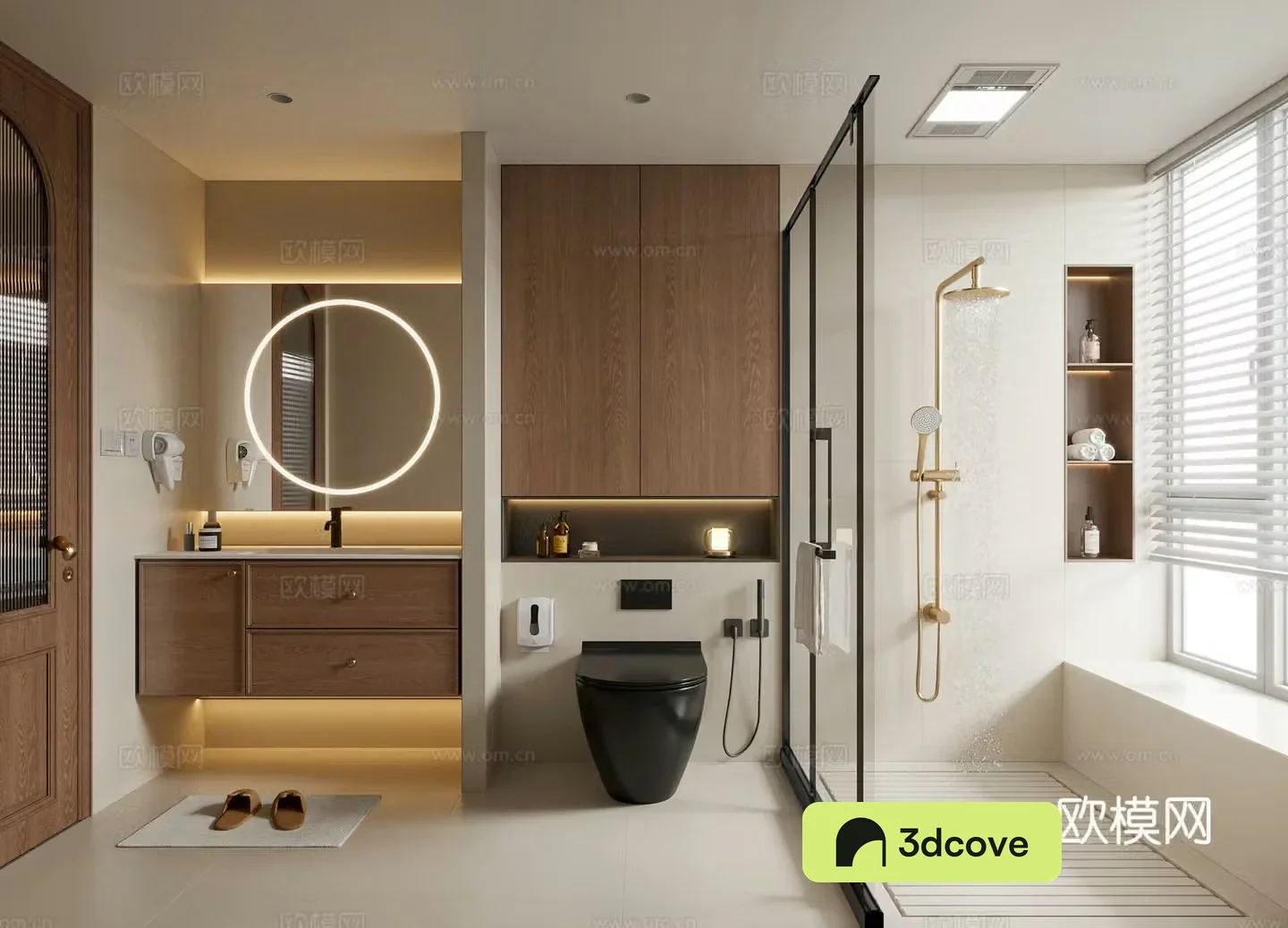 Middle-aged bathroom bathroom cabinet bathroom supplies shower toilet 3d model