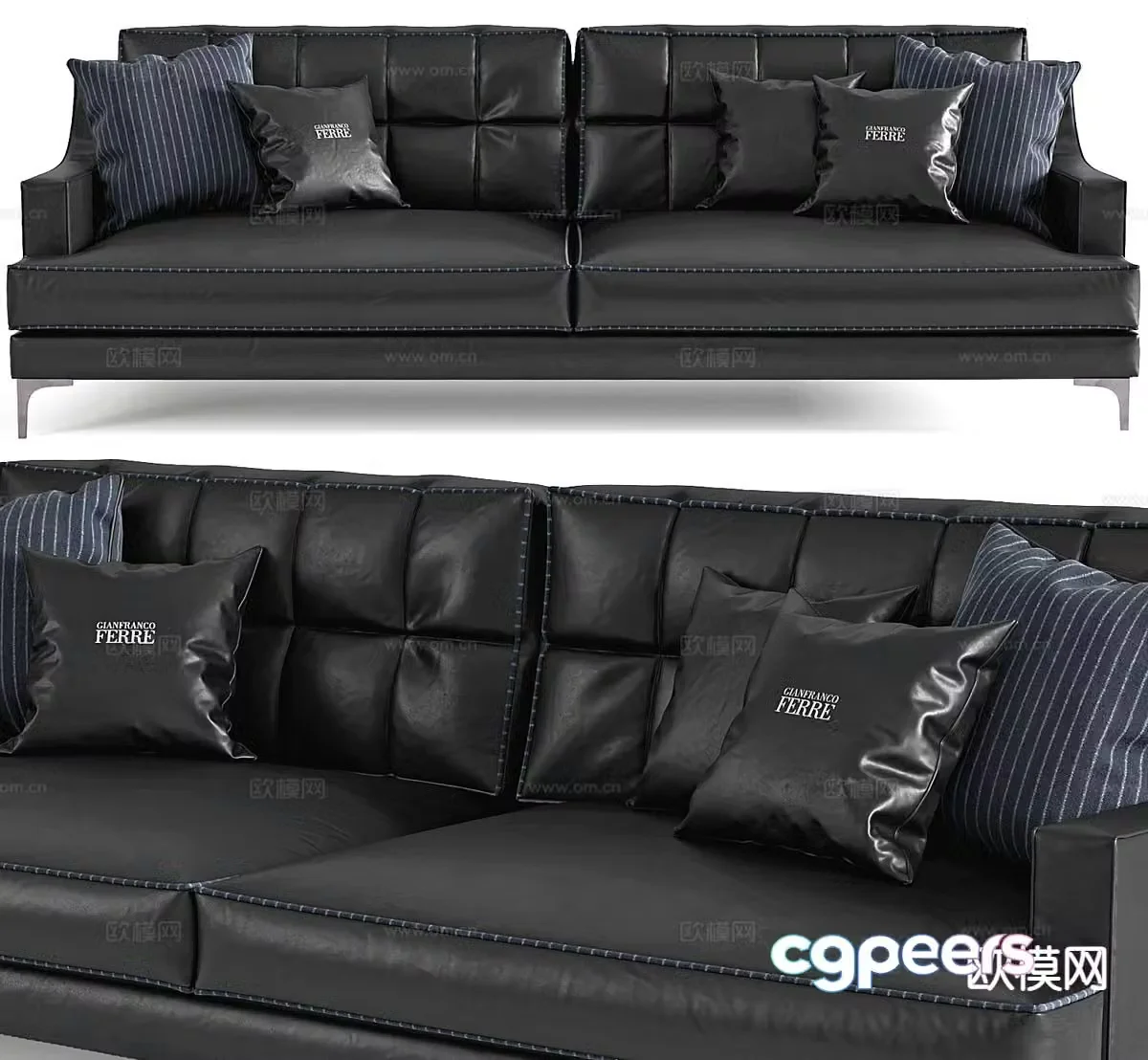 Leather loveseat leather sofa 3d model