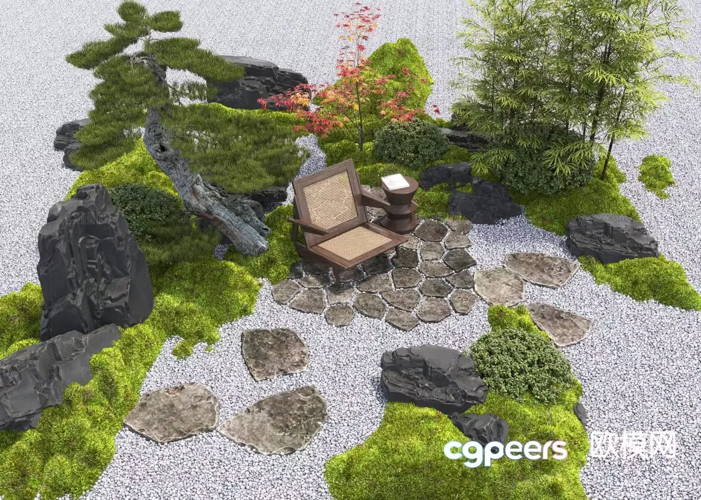 New Chinese style courtyard landscape landscape sketch 3D model