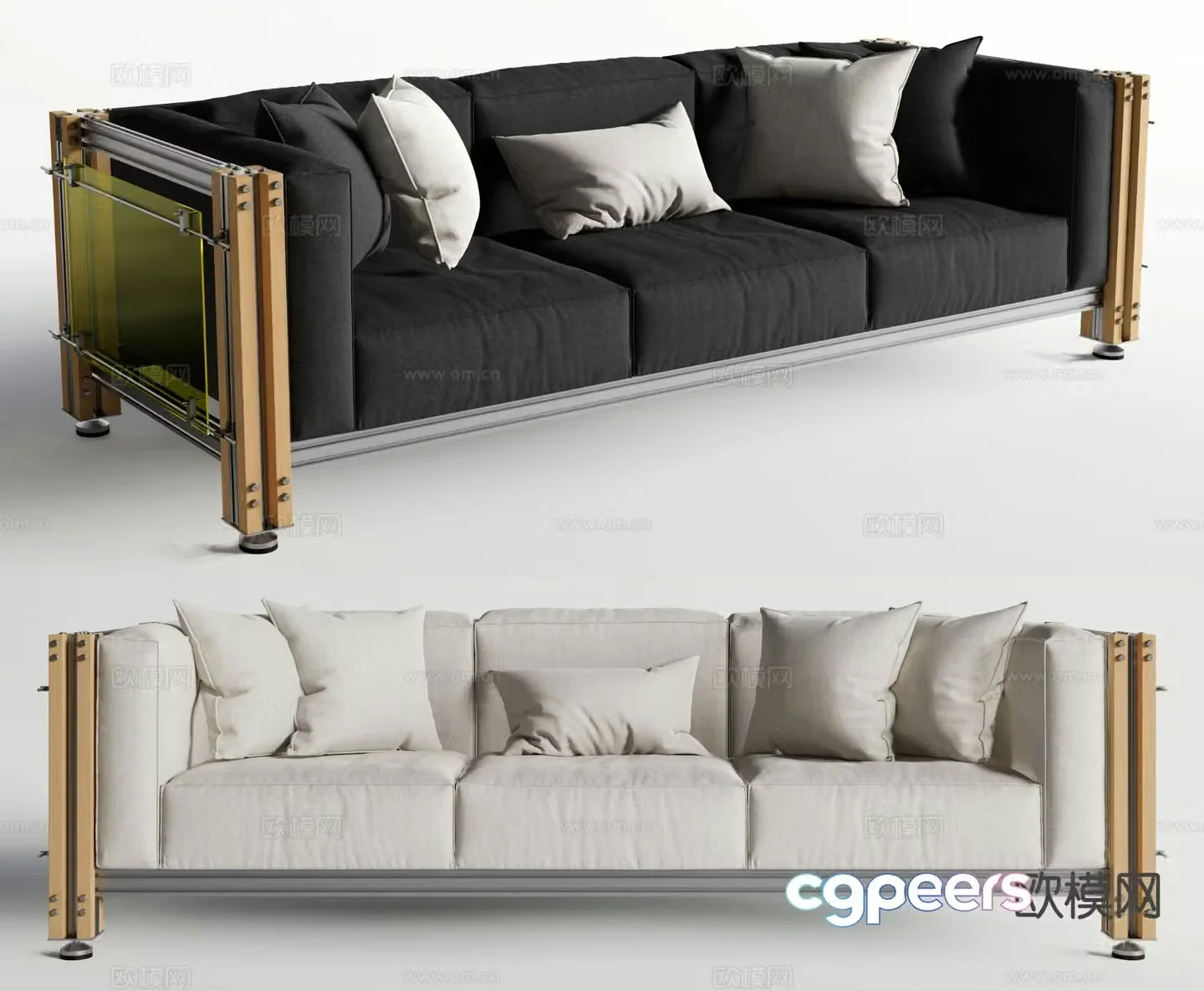 Three seater sofa upholstered sofa 3d model