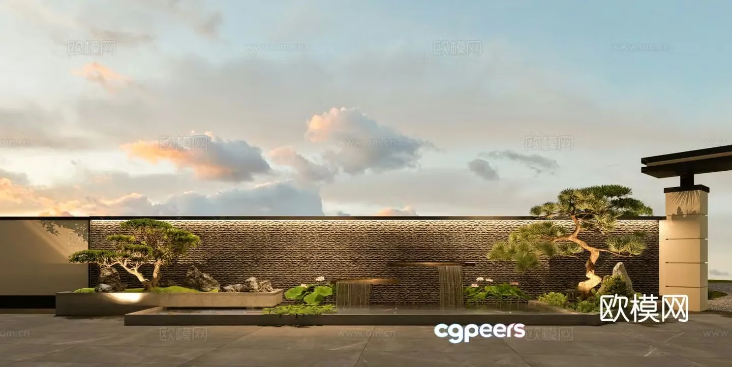 New Chinese style water feature wall rockery water feature 3D model