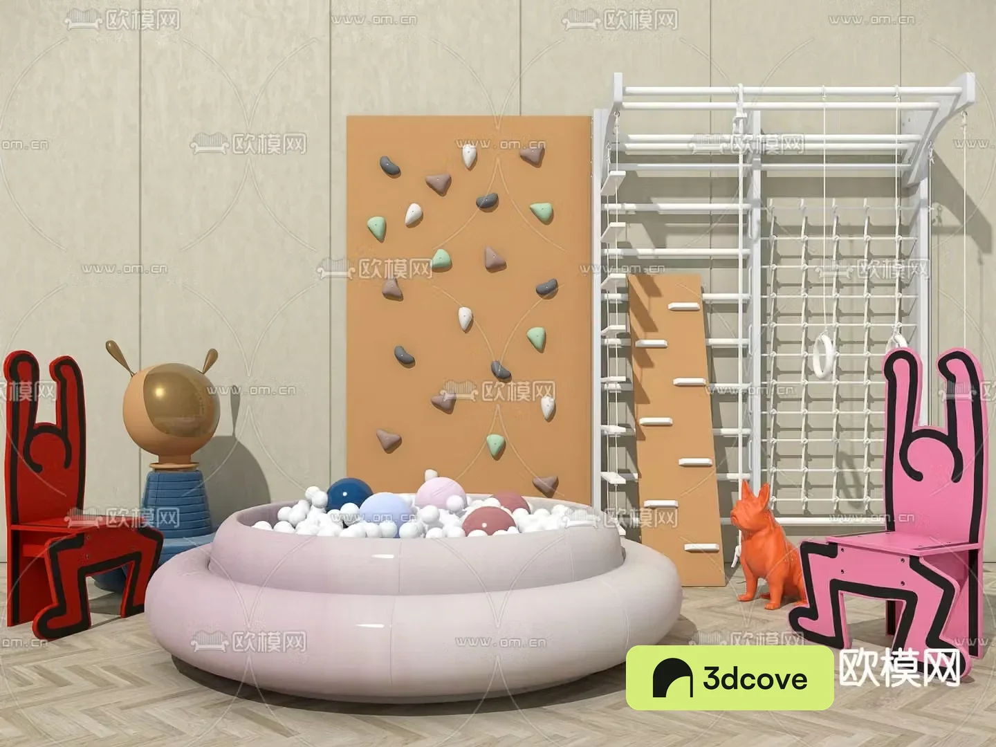 Modern children’s climbing ocean pool play structure