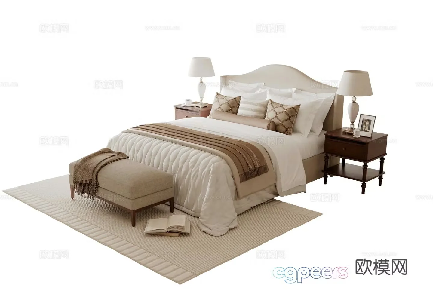 American style medieval double bed 3D model