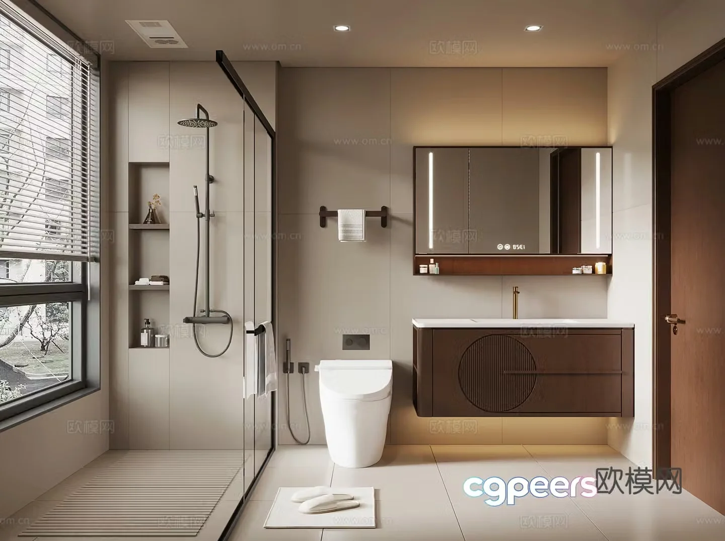 New Chinese style bathroom bathroom cabinet toilet shower 3d model