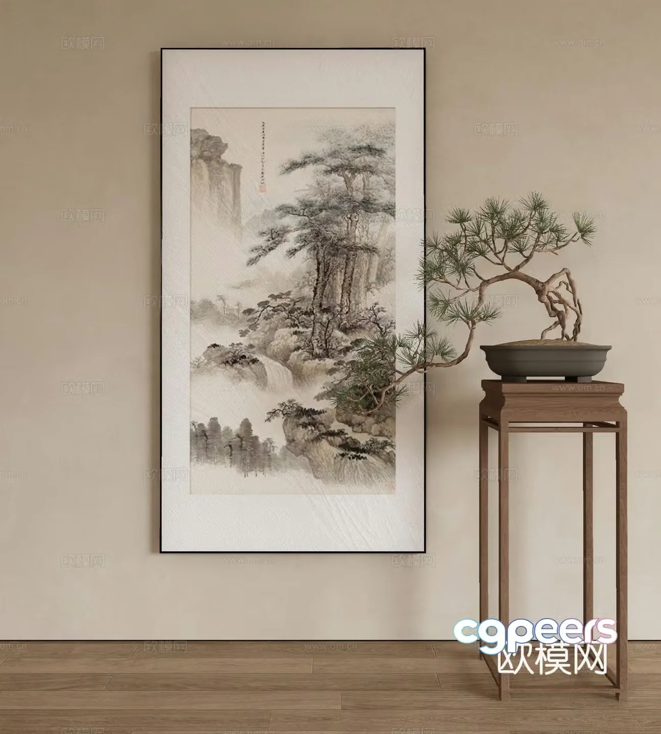 New Chinese style landscape painting decorative painting 3D model