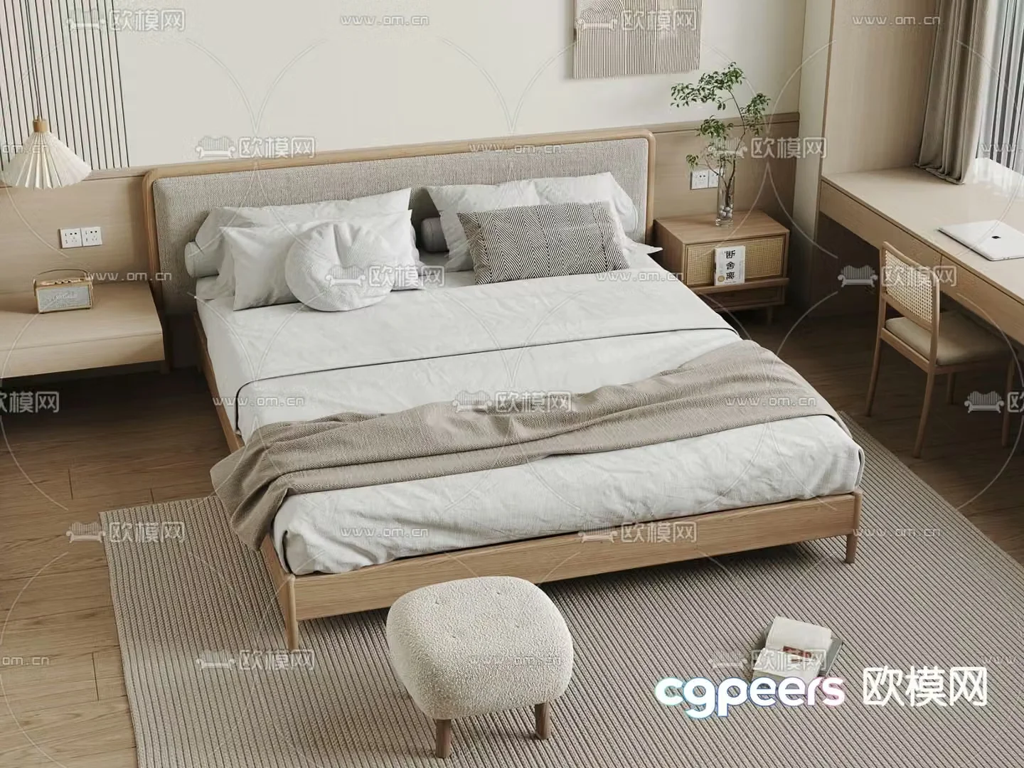 Nordic double bed 3d model