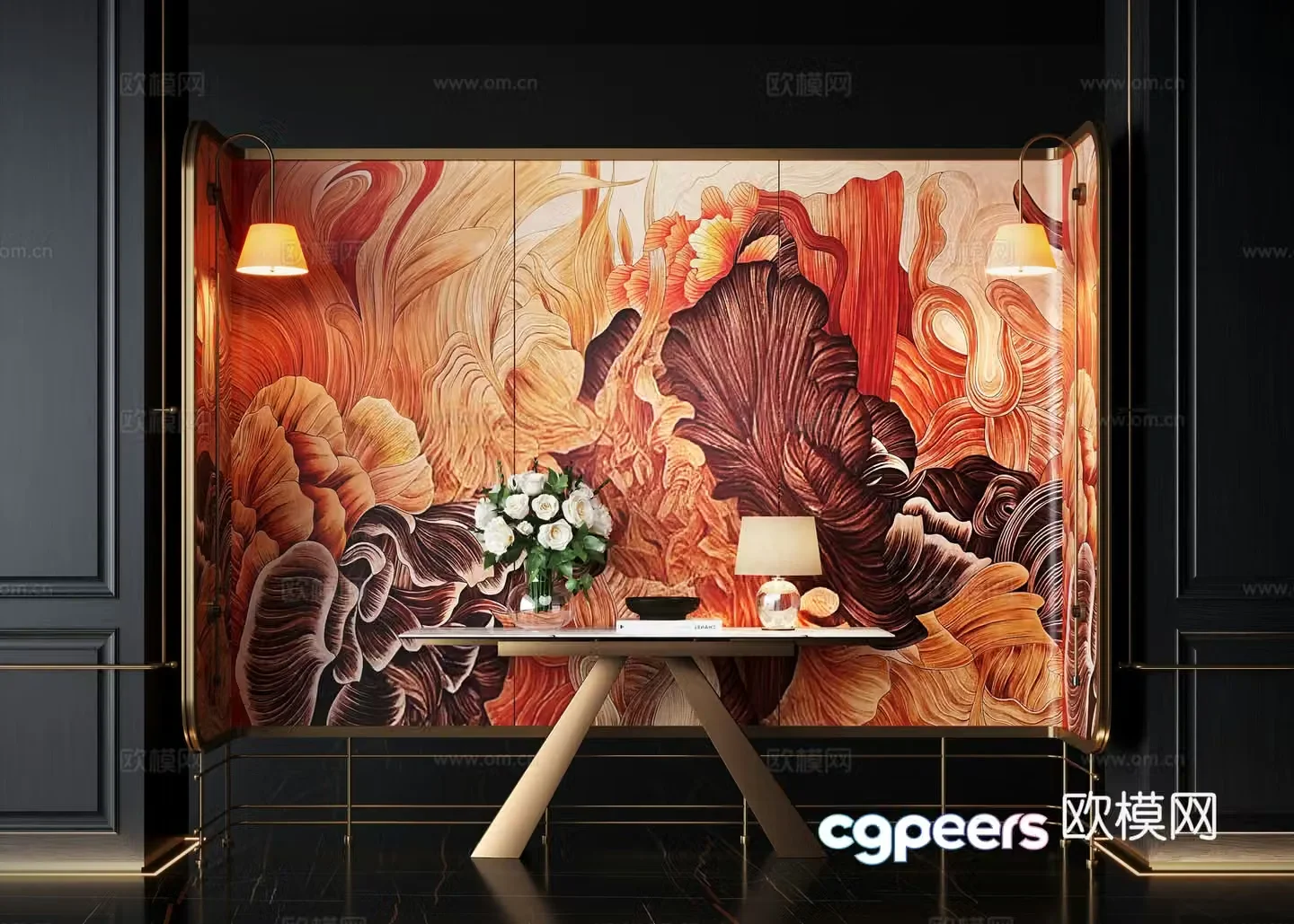 Modern end viewing platform flower potted plant entrance hall flower art table screen partition 3D model