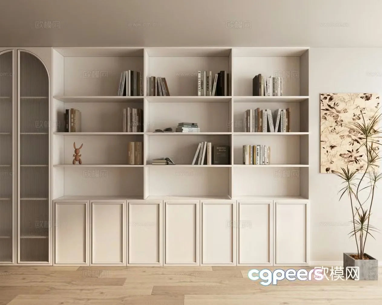 French bookcase solid wood bookcase book ornament 3D model