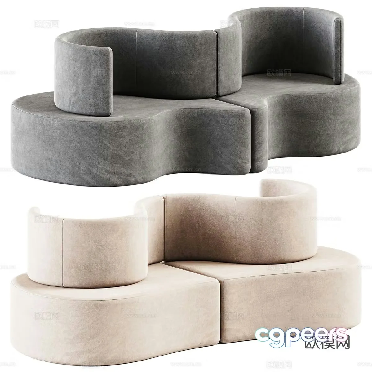 Special-shaped sofa fabric multi-person sofa 3D model
