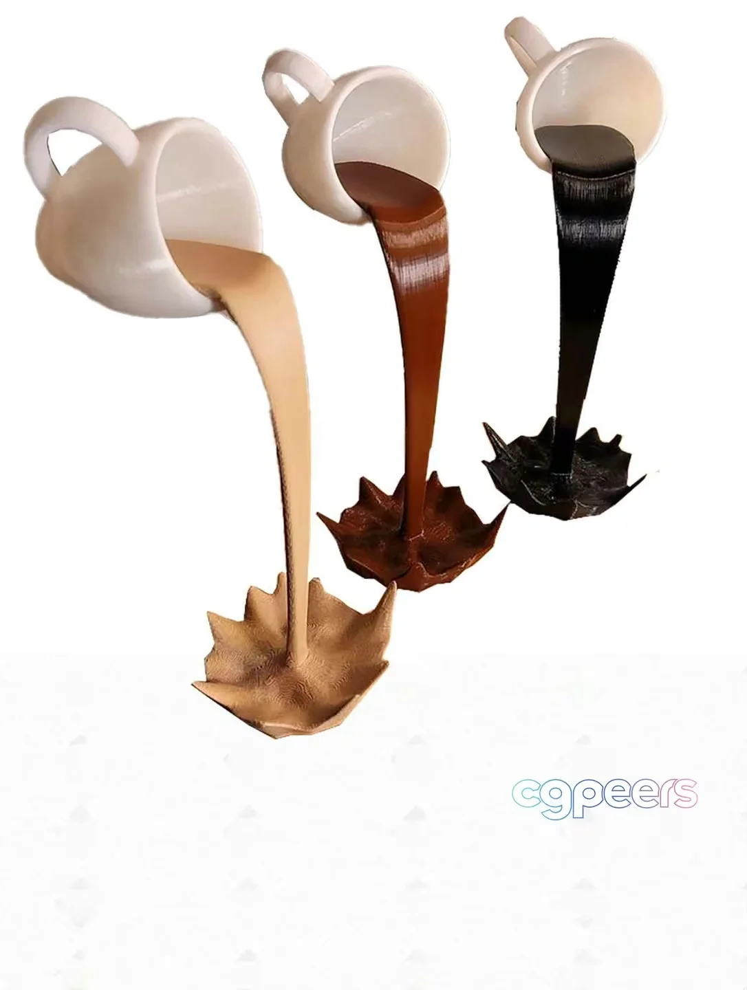 A Set Of Three White Ceramic Cups With Handles 3D Model – 6546 – VRAY Render