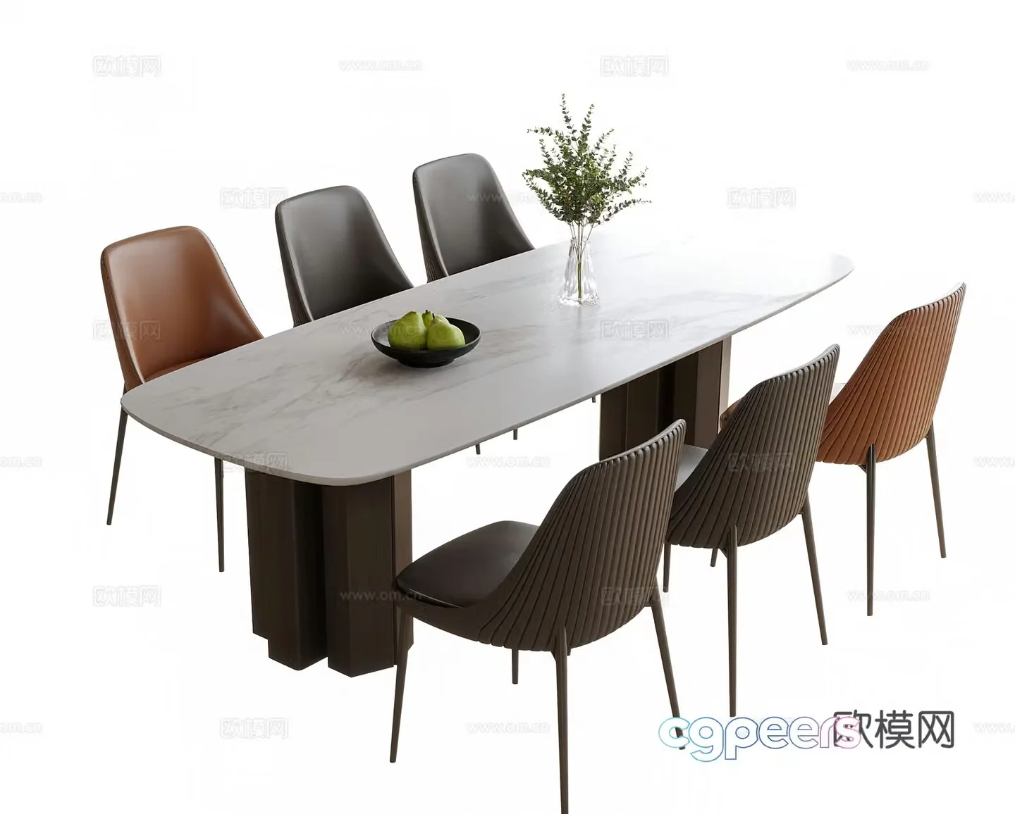 Modern dining table and chair dining chair dining table 3d model