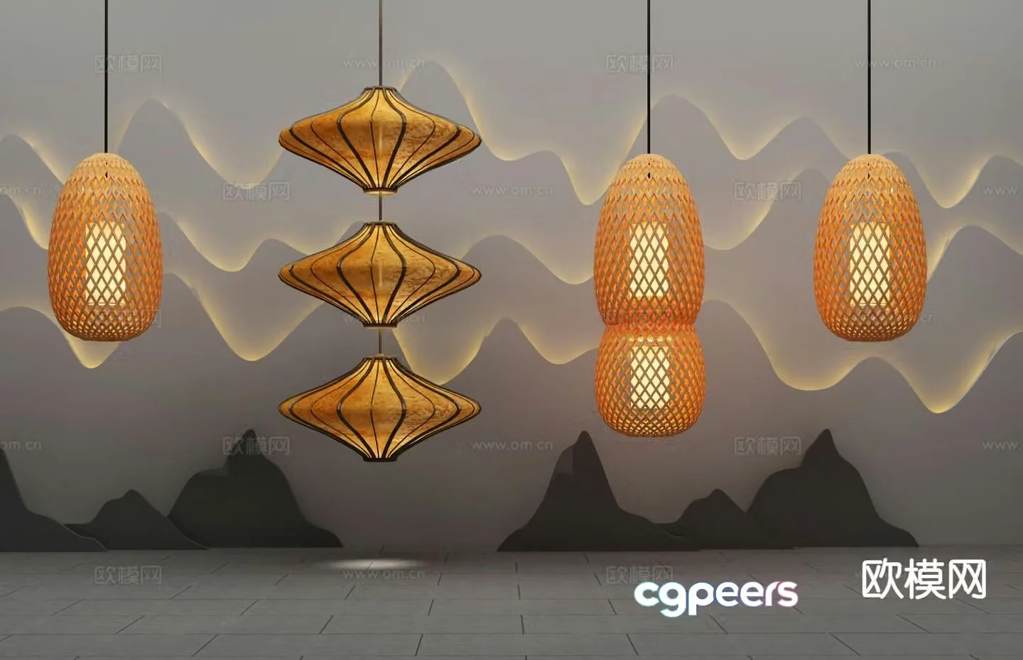 New Chinese style chandelier lantern chandelier 3d model