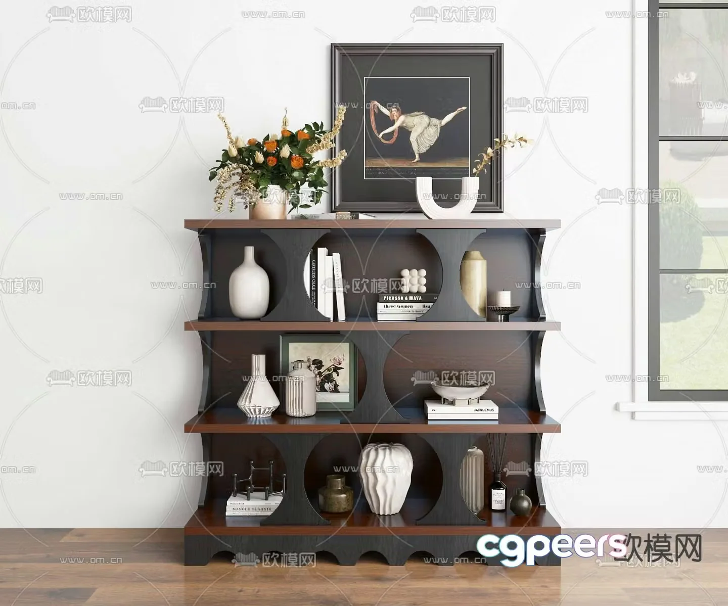 Medieval style bookcase display cabinet 3d model